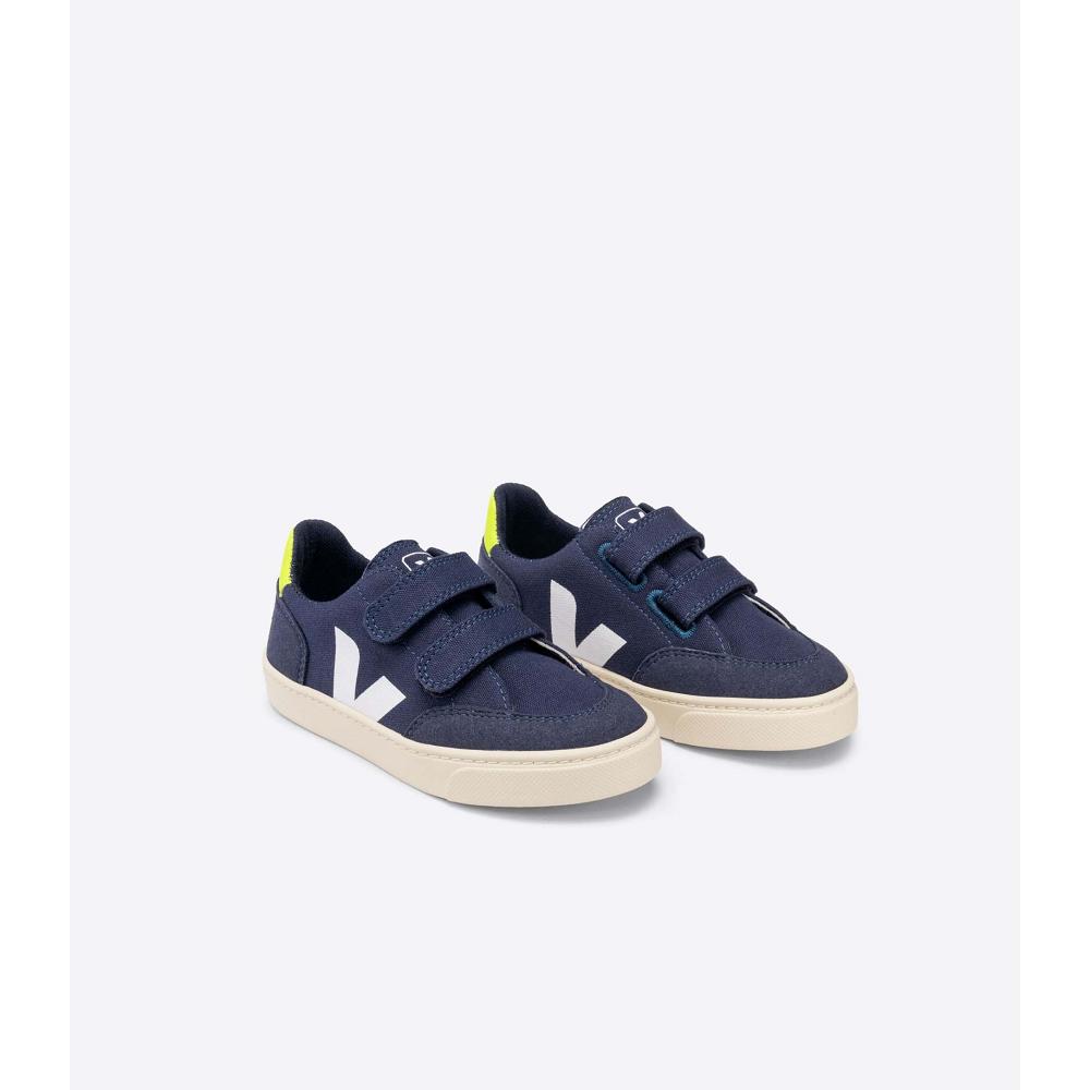 Kids' Veja V-12 CANVAS Sneakers Blue | SG 869WNB